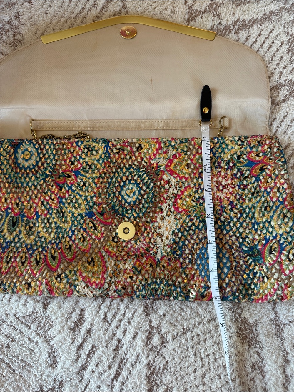 Vintage Jessica McClintock Sequin Evening Clutch Gold Chain statement bag - Picture 9 of 17